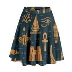 Dark-seamless-pattern-symbols-landmarks-signs-egypt High Waist Skirt