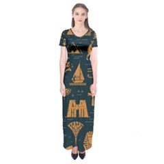 Dark-seamless-pattern-symbols-landmarks-signs-egypt Short Sleeve Maxi Dress