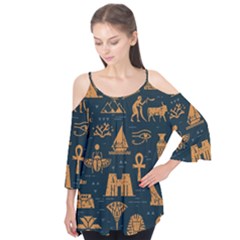 Dark-seamless-pattern-symbols-landmarks-signs-egypt Flutter Tees