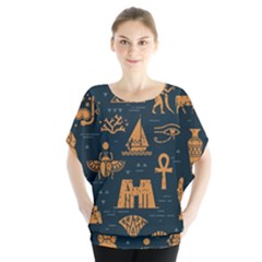 Dark-seamless-pattern-symbols-landmarks-signs-egypt Batwing Chiffon Blouse