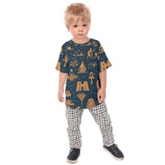 Dark-seamless-pattern-symbols-landmarks-signs-egypt Kids  Raglan Tee