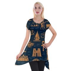 Dark-seamless-pattern-symbols-landmarks-signs-egypt Short Sleeve Side Drop Tunic