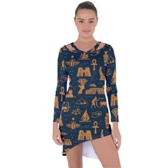 Dark-seamless-pattern-symbols-landmarks-signs-egypt Asymmetric Cut-out Shift Dress