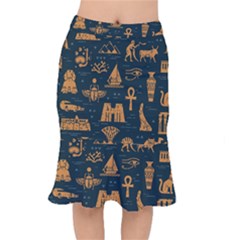 Dark-seamless-pattern-symbols-landmarks-signs-egypt Short Mermaid Skirt