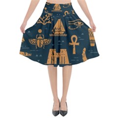 Dark-seamless-pattern-symbols-landmarks-signs-egypt Flared Midi Skirt by Jancukart