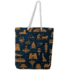 Dark-seamless-pattern-symbols-landmarks-signs-egypt Full Print Rope Handle Tote (large) by Jancukart