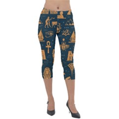 Dark-seamless-pattern-symbols-landmarks-signs-egypt Lightweight Velour Capri Leggings 