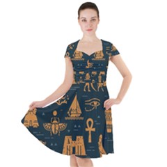 Dark-seamless-pattern-symbols-landmarks-signs-egypt Cap Sleeve Midi Dress