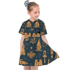 Dark-seamless-pattern-symbols-landmarks-signs-egypt Kids  Sailor Dress