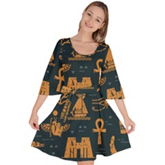 Dark-seamless-pattern-symbols-landmarks-signs-egypt Velour Kimono Dress