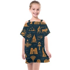 Dark-seamless-pattern-symbols-landmarks-signs-egypt Kids  One Piece Chiffon Dress by Jancukart