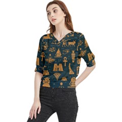 Dark-seamless-pattern-symbols-landmarks-signs-egypt Quarter Sleeve Blouse