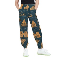 Dark-seamless-pattern-symbols-landmarks-signs-egypt Kids  Elastic Waist Pants by Jancukart