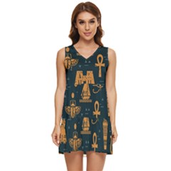 Dark-seamless-pattern-symbols-landmarks-signs-egypt Tiered Sleeveless Mini Dress by Jancukart