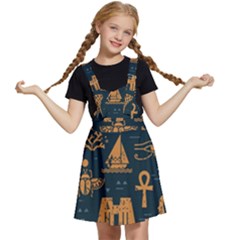 Dark-seamless-pattern-symbols-landmarks-signs-egypt Kids  Apron Dress