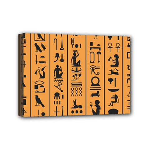 Egyptian-hieroglyphs-ancient-egypt-letters-papyrus-background-vector-old-egyptian-hieroglyph-writing Mini Canvas 7  x 5  (Stretched)