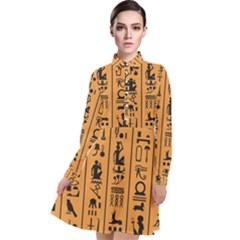 Egyptian-hieroglyphs-ancient-egypt-letters-papyrus-background-vector-old-egyptian-hieroglyph-writing Long Sleeve Chiffon Shirt Dress