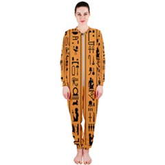 Egyptian-hieroglyphs-ancient-egypt-letters-papyrus-background-vector-old-egyptian-hieroglyph-writing OnePiece Jumpsuit (Ladies)