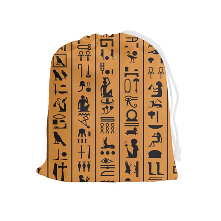 Egyptian-hieroglyphs-ancient-egypt-letters-papyrus-background-vector-old-egyptian-hieroglyph-writing Drawstring Pouch (XL)