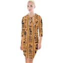 Egyptian-hieroglyphs-ancient-egypt-letters-papyrus-background-vector-old-egyptian-hieroglyph-writing Quarter Sleeve Hood Bodycon Dress View1