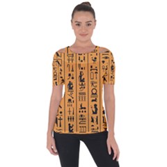 Egyptian-hieroglyphs-ancient-egypt-letters-papyrus-background-vector-old-egyptian-hieroglyph-writing Shoulder Cut Out Short Sleeve Top