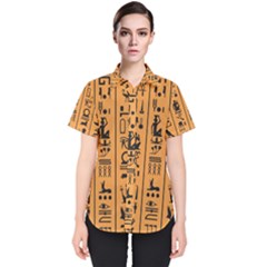 Egyptian-hieroglyphs-ancient-egypt-letters-papyrus-background-vector-old-egyptian-hieroglyph-writing Women s Short Sleeve Shirt