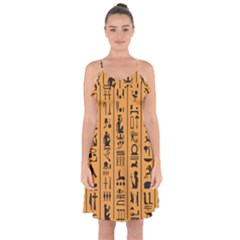 Egyptian-hieroglyphs-ancient-egypt-letters-papyrus-background-vector-old-egyptian-hieroglyph-writing Ruffle Detail Chiffon Dress