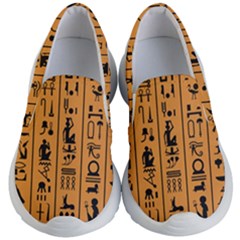 Egyptian-hieroglyphs-ancient-egypt-letters-papyrus-background-vector-old-egyptian-hieroglyph-writing Kids Lightweight Slip Ons by Jancukart