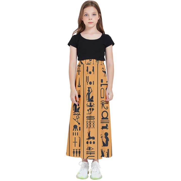 Egyptian-hieroglyphs-ancient-egypt-letters-papyrus-background-vector-old-egyptian-hieroglyph-writing Kids  Flared Maxi Skirt