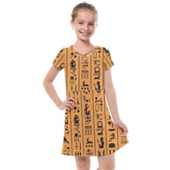 Egyptian-hieroglyphs-ancient-egypt-letters-papyrus-background-vector-old-egyptian-hieroglyph-writing Kids  Cross Web Dress by Jancukart