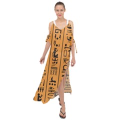 Egyptian-hieroglyphs-ancient-egypt-letters-papyrus-background-vector-old-egyptian-hieroglyph-writing Maxi Chiffon Cover Up Dress by Jancukart