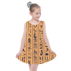 Egyptian-hieroglyphs-ancient-egypt-letters-papyrus-background-vector-old-egyptian-hieroglyph-writing Kids  Summer Dress by Jancukart