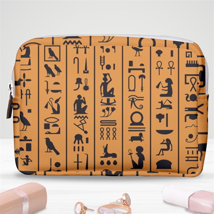 Egyptian-hieroglyphs-ancient-egypt-letters-papyrus-background-vector-old-egyptian-hieroglyph-writing Make Up Pouch (Medium)