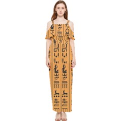 Egyptian-hieroglyphs-ancient-egypt-letters-papyrus-background-vector-old-egyptian-hieroglyph-writing Draped Sleeveless Chiffon Jumpsuit by Jancukart