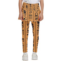 Egyptian-hieroglyphs-ancient-egypt-letters-papyrus-background-vector-old-egyptian-hieroglyph-writing Kids  Skirted Pants by Jancukart