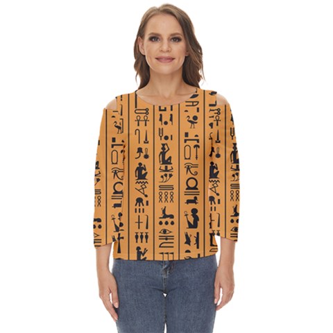 Egyptian-hieroglyphs-ancient-egypt-letters-papyrus-background-vector-old-egyptian-hieroglyph-writing Cut Out Wide Sleeve Top by Jancukart