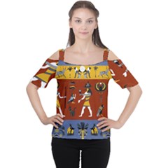 Ancient-egyptian-religion-seamless-pattern Cutout Shoulder Tee