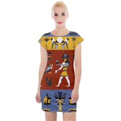 Ancient-egyptian-religion-seamless-pattern Cap Sleeve Bodycon Dress