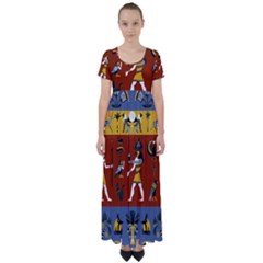 Ancient-egyptian-religion-seamless-pattern High Waist Short Sleeve Maxi Dress