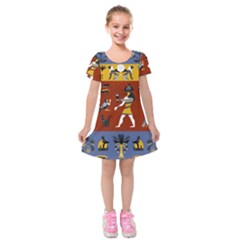 Ancient-egyptian-religion-seamless-pattern Kids  Short Sleeve Velvet Dress