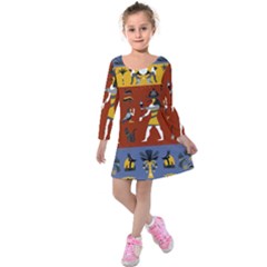 Ancient-egyptian-religion-seamless-pattern Kids  Long Sleeve Velvet Dress