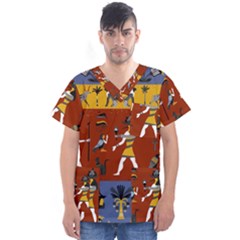 Ancient-egyptian-religion-seamless-pattern Men s V-neck Scrub Top