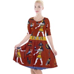 Ancient-egyptian-religion-seamless-pattern Quarter Sleeve A-line Dress