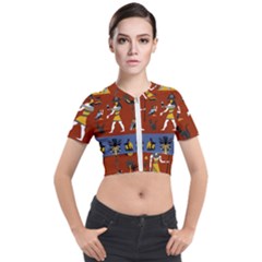 Ancient-egyptian-religion-seamless-pattern Short Sleeve Cropped Jacket