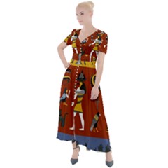 Ancient-egyptian-religion-seamless-pattern Button Up Short Sleeve Maxi Dress