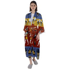 Ancient-egyptian-religion-seamless-pattern Maxi Satin Kimono