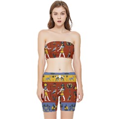 Ancient-egyptian-religion-seamless-pattern Stretch Shorts And Tube Top Set