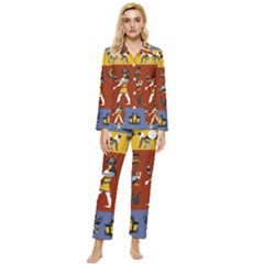 Ancient-egyptian-religion-seamless-pattern Womens  Long Sleeve Velvet Pocket Pajamas Set