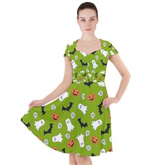 Pattern Seamless Halloween Fall Cap Sleeve Midi Dress by Wegoenart