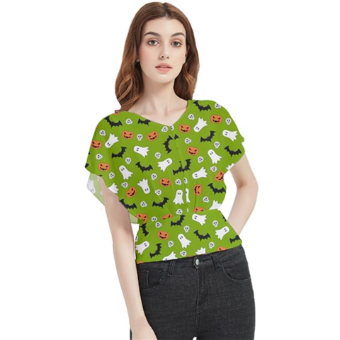 Pattern Seamless Halloween Fall Butterfly Chiffon Blouse by Wegoenart